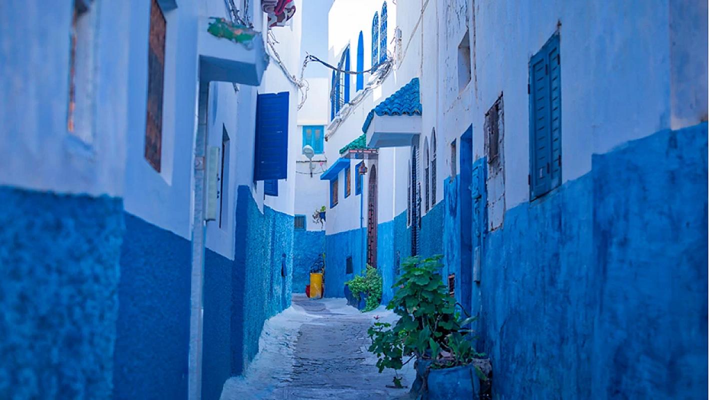 Blue and white alley in Rabat's Kasbah of the Udayas