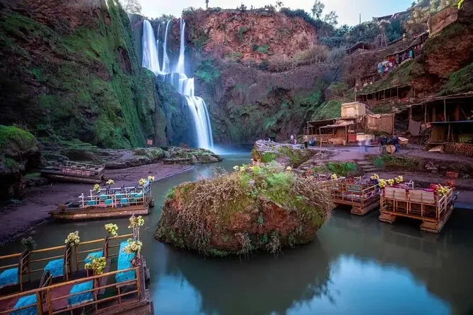Ouzoud waterfalls falling into a green pool