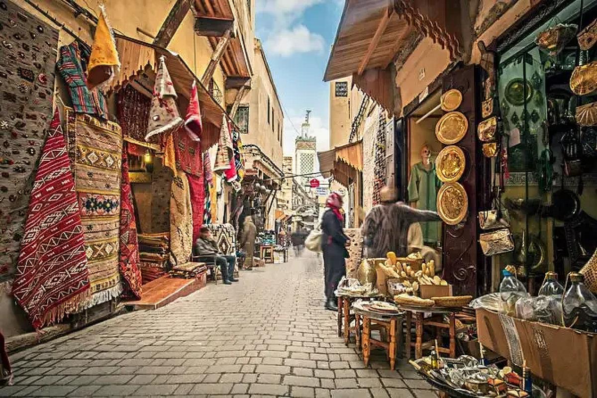 Narrow souk lane in the Fes medina