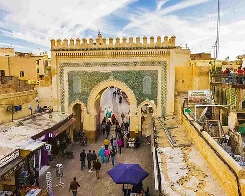 Aerial view of the leather tanneries in the Fes medina