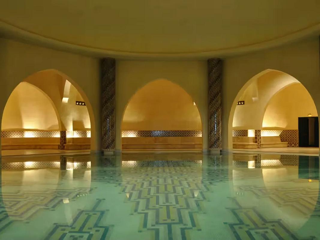 Arched pool hall of a traditional Moroccan hammam