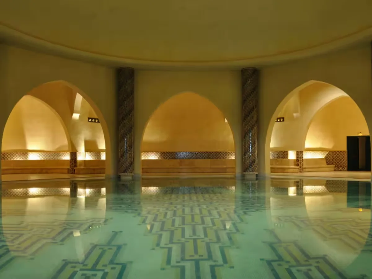Arched pool hall of a traditional Moroccan hammam