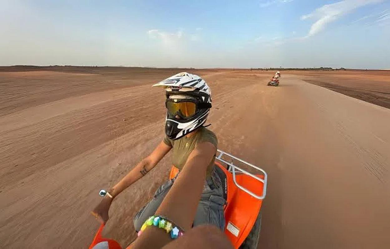 Rider's view from a quad on a desert track outside Marrakech