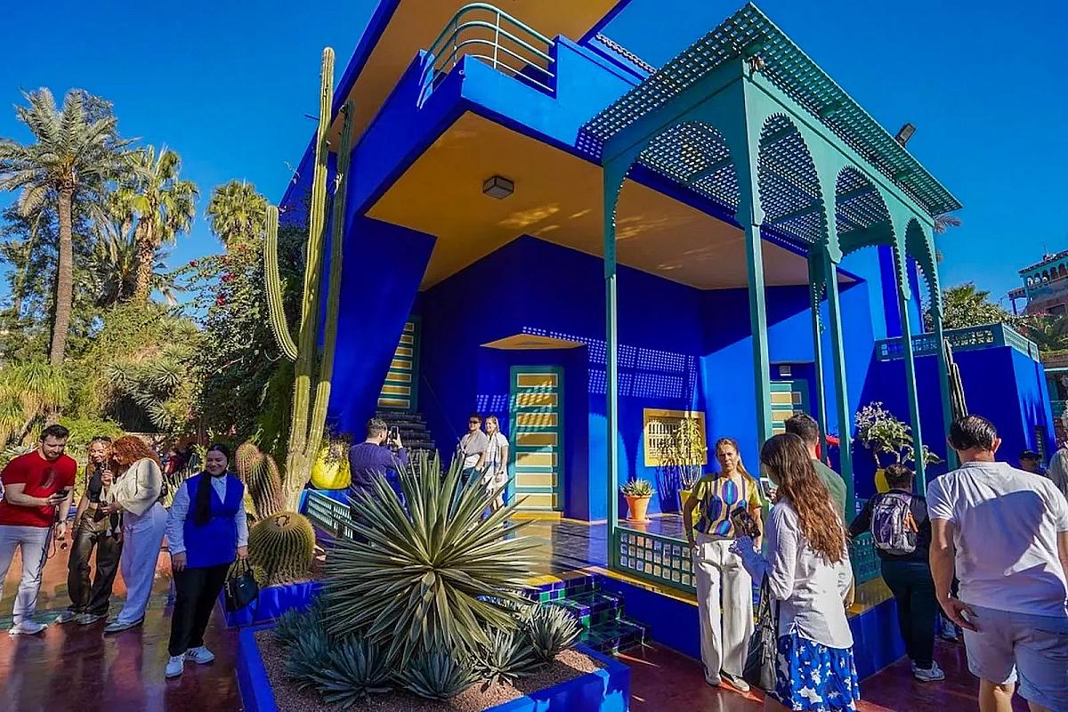 Visitors at the cobalt-blue villa of the Jardin Majorelle in Marrakech