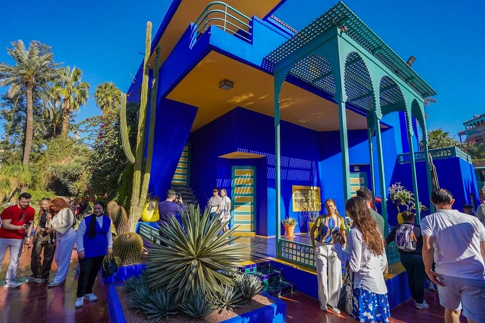 Visitors at the cobalt-blue villa of the Jardin Majorelle in Marrakech