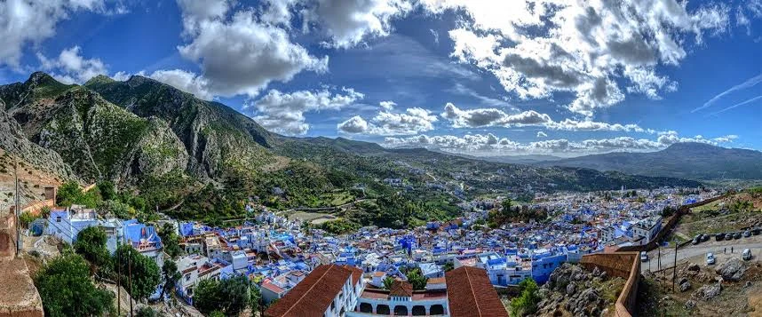 Wide view over the Chefchaouen medina and surrounding valley