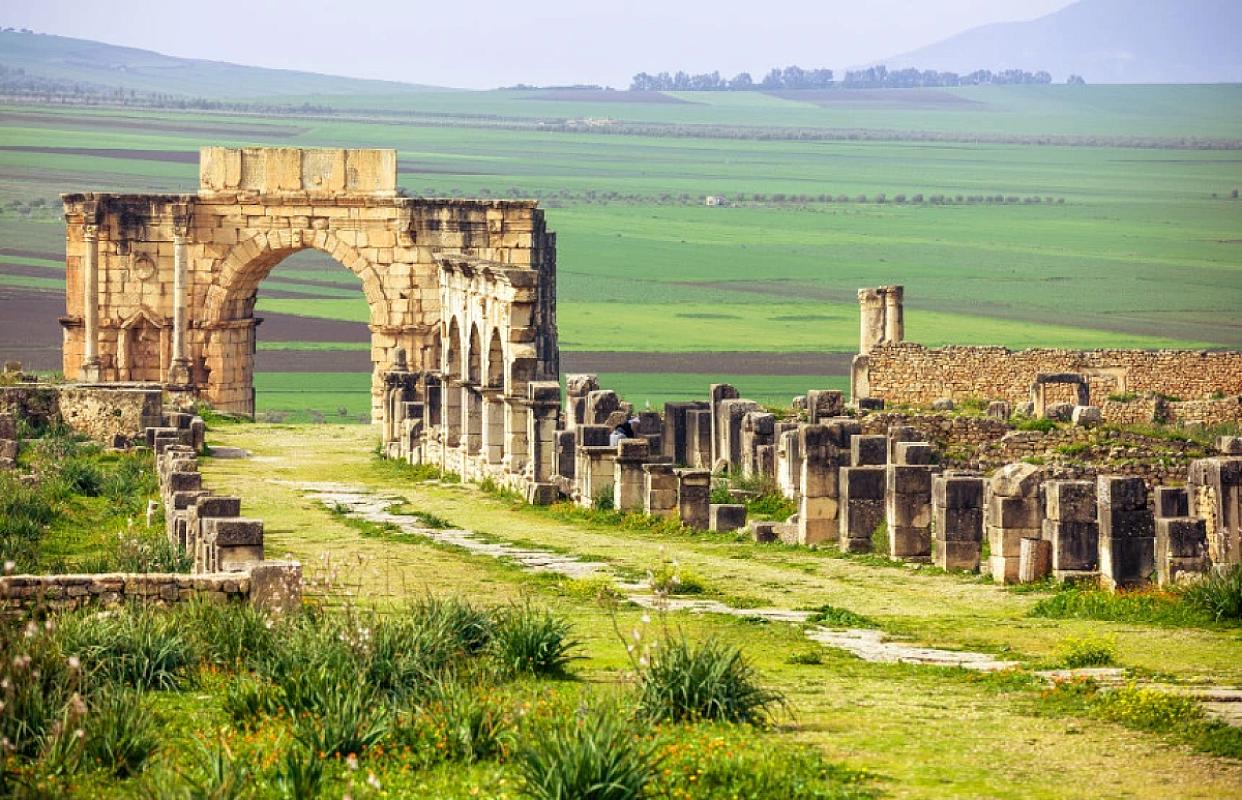 Roman arch and paved way at the Volubilis ruins