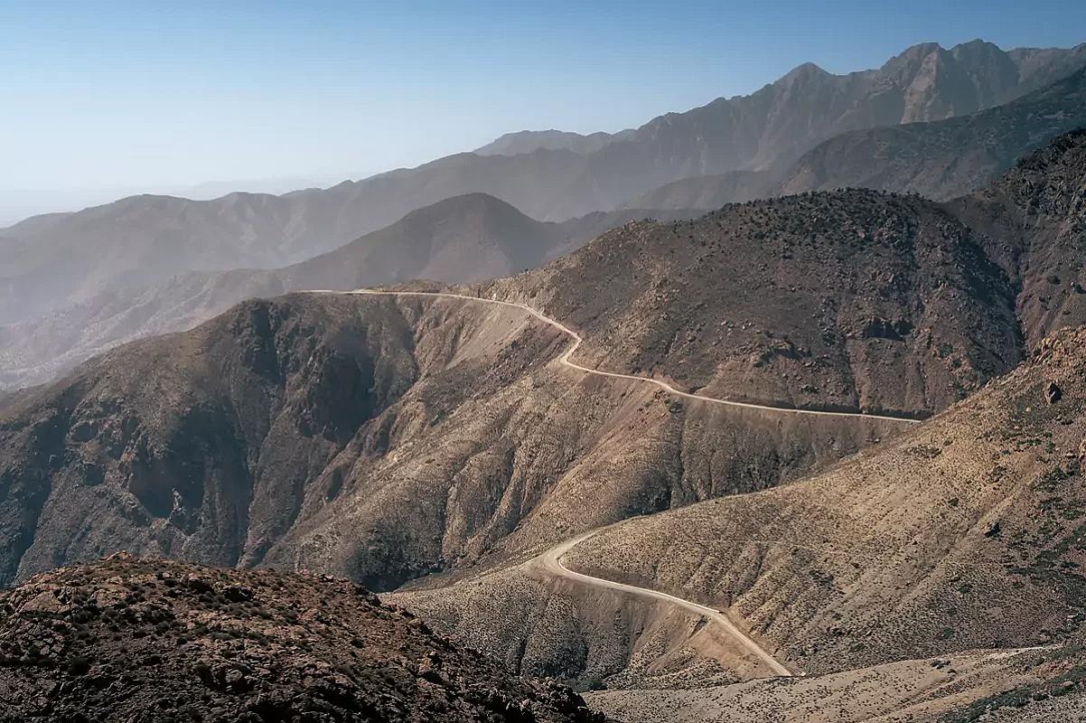 Winding Tizi n'Test road crossing the High Atlas mountains