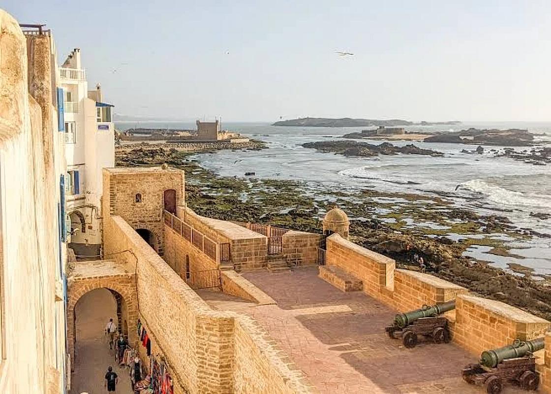 Historic cannons on the Skala ramparts above the Essaouira shore