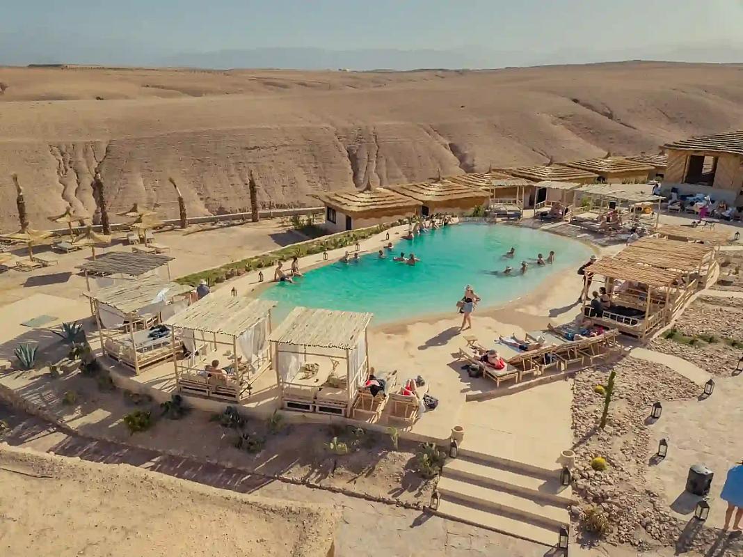 Desert camp with a pool in the Agafay near Marrakech